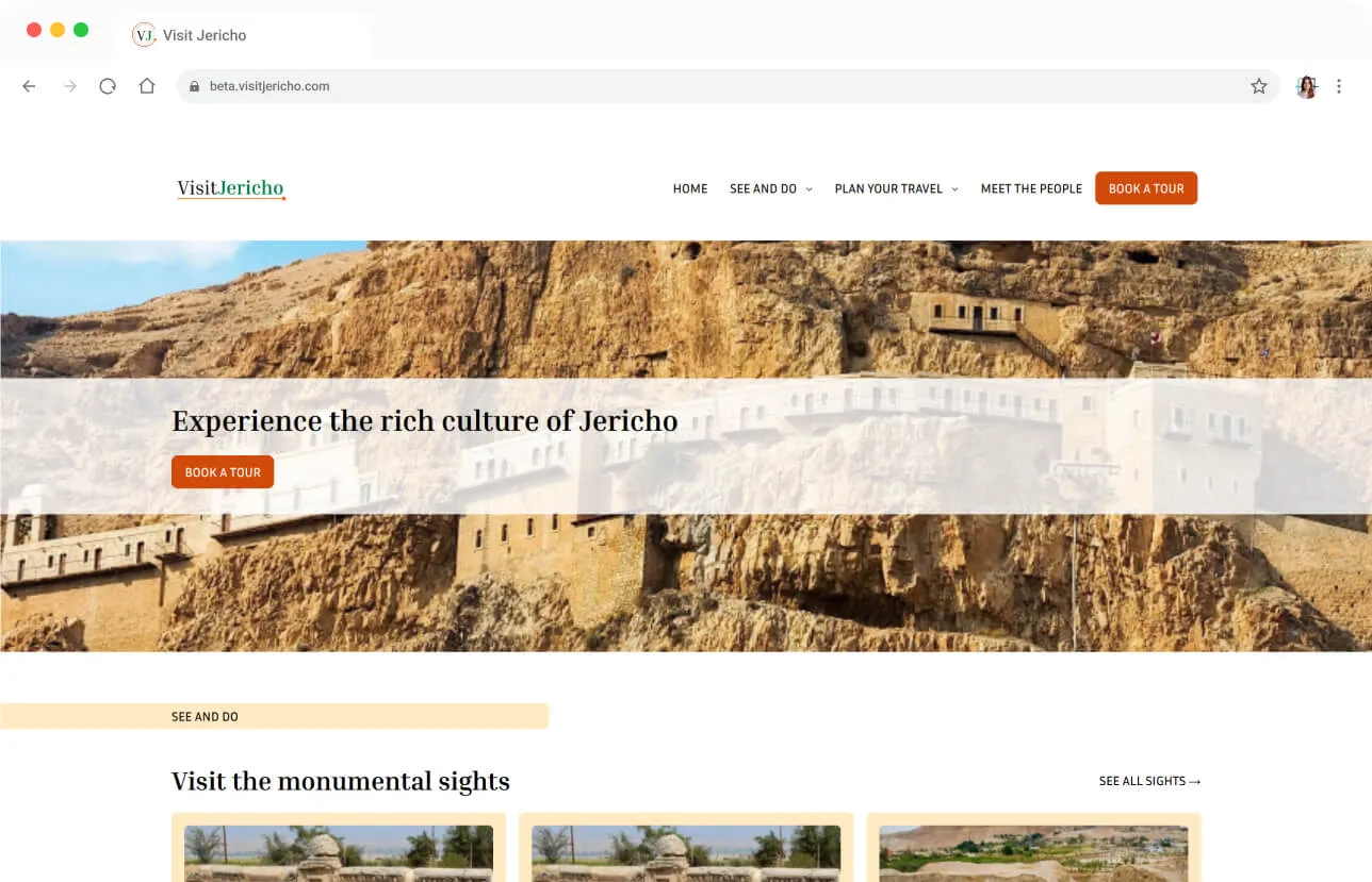 Screenshot of the Visit Jericho homepage